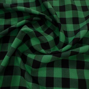 1" Checkered Gingham PolyPoplin Fabric - Green and Black