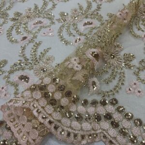 48"/50" Wide Corded Floral Lace Fabric with Sequins - Rose Gold