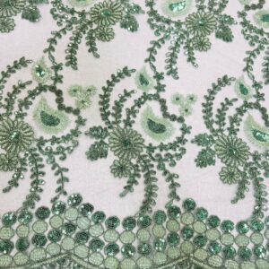 48"/50" Wide Corded Floral Lace Fabric with Sequins - Sage Green