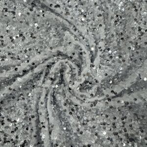 58" Wide Sequins Stretch Velvet Fabric - White