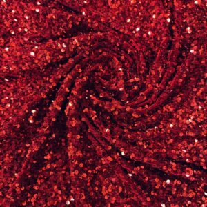 58" Wide Sequins Stretch Velvet Fabric - Red