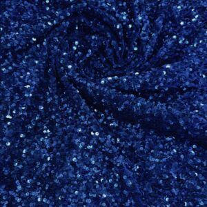 58" Wide Sequins Stretch Velvet Fabric - Royal Blue