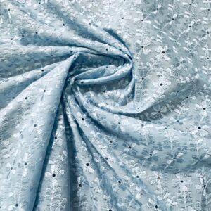 41” Wide Eyelet Floral Embroidered Fabric - Baby Blue