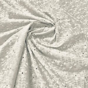 41” Wide Eyelet Floral Embroidered Fabric - White