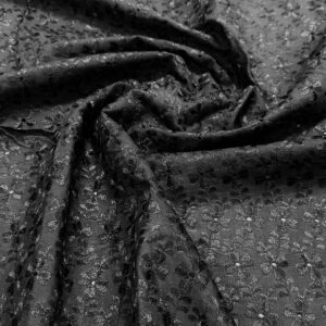 41” Wide Eyelet Floral Embroidered Fabric - Black
