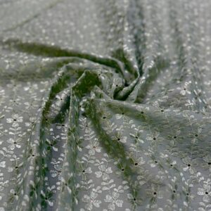 41” Wide Eyelet Floral Embroidered Fabric - Sage Green