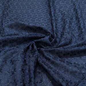 41” Wide Eyelet Floral Embroidered Fabric - Navy Blue