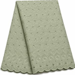 41” Wide Eyelet Floral Embroidered Fabric - Sage Green