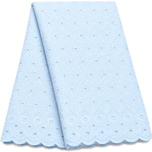 41” Wide Eyelet Floral Embroidered Fabric - Baby Blue