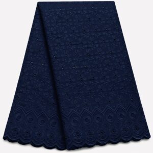 41” Wide Eyelet Floral Embroidered Fabric - Navy Blue