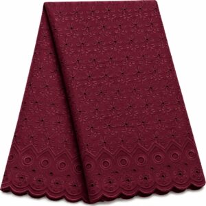 41” Wide Eyelet Floral Embroidered Fabric - Burgundy