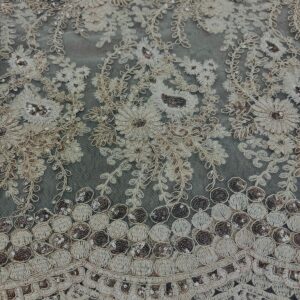 48"/50" Wide Corded Floral Lace Fabric with Sequins - Champagne