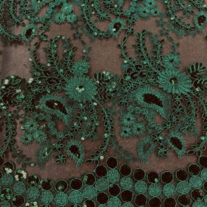 48"/50" Wide Corded Floral Lace Fabric with Sequins - Hunter Green
