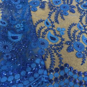 48"/50" Wide Corded Floral Lace Fabric with Sequins - Royal Blue