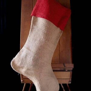 Burlap Christmas Stocking with Red Cuff - 24 inch