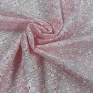 41” Wide Eyelet Floral Embroidered Fabric - Light pink