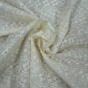 41” Wide Eyelet Floral Embroidered Fabric - Ivory