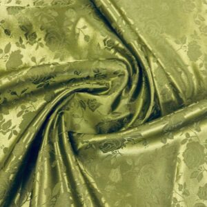 58" Wide Satin Jacquard Rose Brocade Fabric - Olive Green