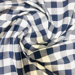 1" Checkered Gingham PolyPoplin Fabric - Navy Blue and White