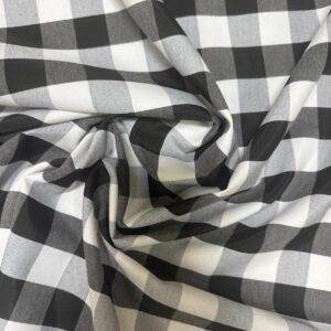 1" Checkered Gingham PolyPoplin Fabric - Black and White