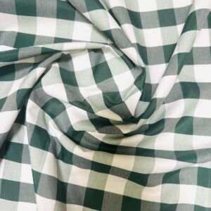 1" Checkered Gingham PolyPoplin Fabric - Hunter Green and White