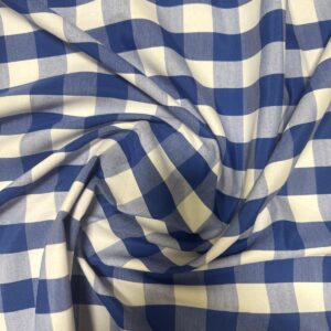 1" Checkered Gingham PolyPoplin Fabric - Royal Blue and White