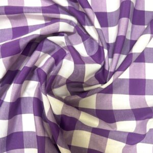 1" Checkered Gingham PolyPoplin Fabric - Purple and White