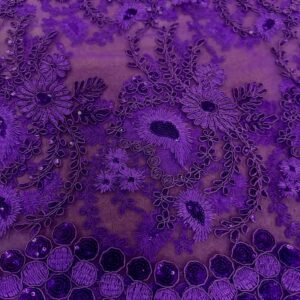 48"/50" Wide Corded Floral Lace Fabric with Sequins - Purple