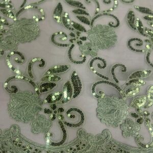 48"/50" Wide Corded Queen Floral Lace Fabric with Sequins - Sage Green