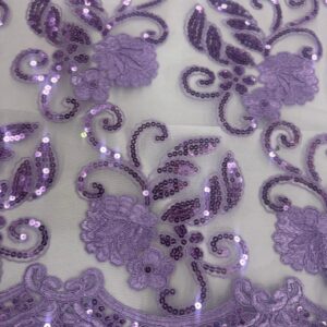 48"/50" Wide Corded Queen Floral Lace Fabric with Sequins - Lilac