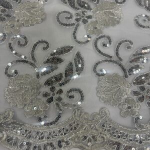 48"/50" Wide Corded Queen Floral Lace Fabric with Sequins - Gray