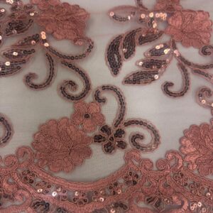 48"/50" Wide Corded Queen Floral Lace Fabric with Sequins - Light Mauve