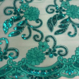48"/50" Wide Corded Queen Floral Lace Fabric with Sequins - Teal