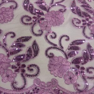 48"/50" Wide Corded Queen Floral Lace Fabric with Sequins - Lavender