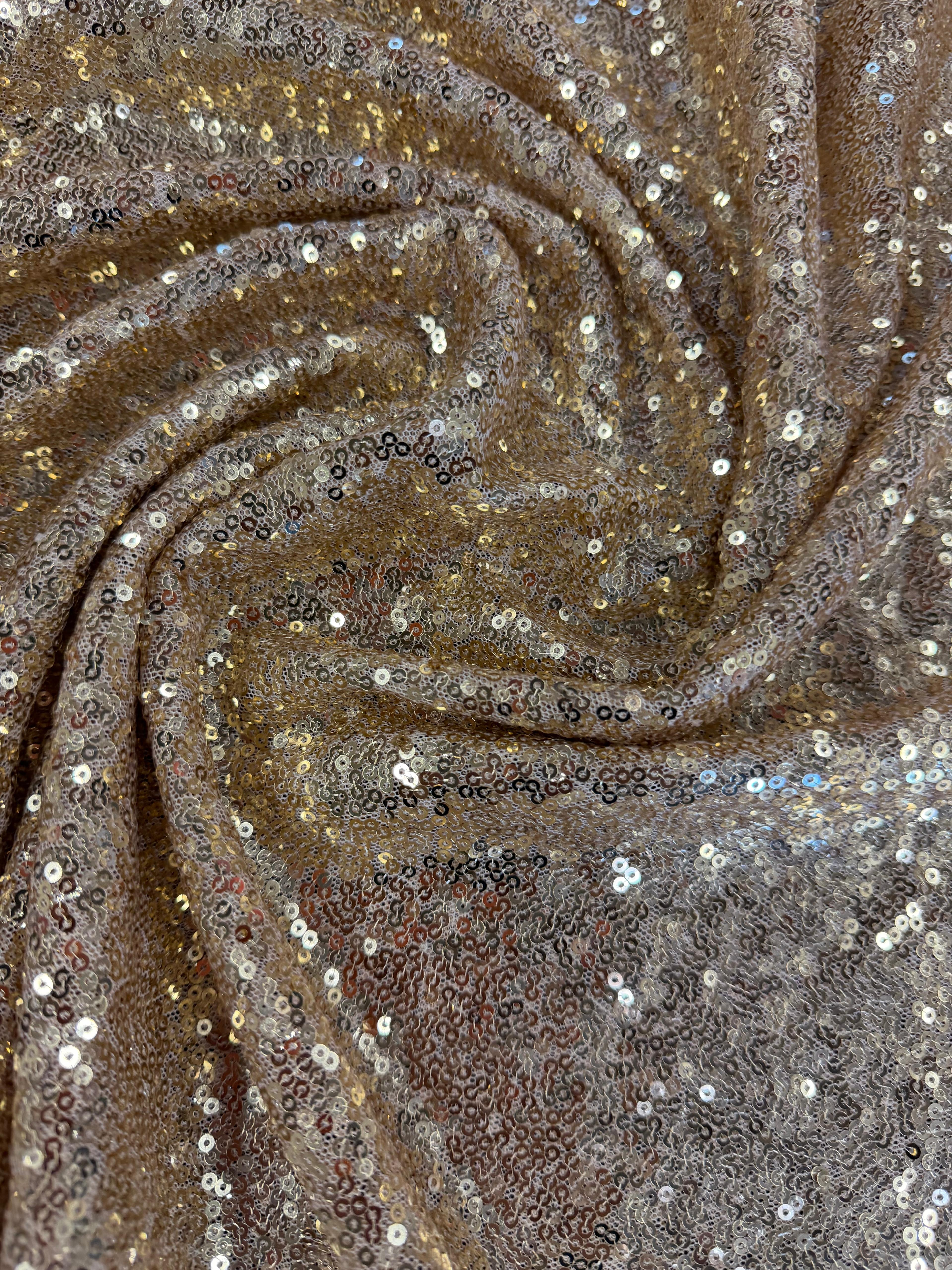 60" Wide Sparkly Glitz Mini Mesh Sequins Beaded Fabric - Champagne