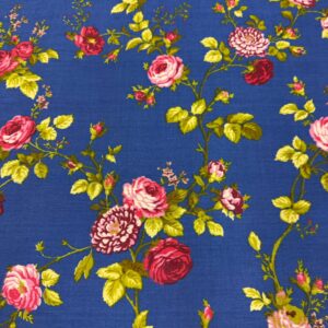 60" Wide Rose Print Polycotton Broadcloth Fabric - Royal Blue