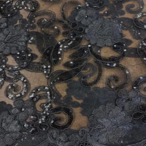 48"/50" Wide Corded Queen Floral Lace Fabric with Sequins - Black