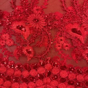 48"/50" Wide Corded Floral Lace Fabric with Sequins - Red