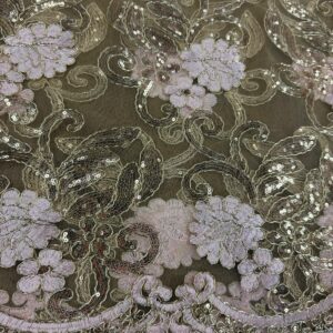48"/50" Wide Corded Queen Floral Lace Fabric with Sequins - Rose Gold
