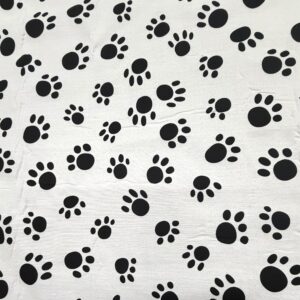 60" Wide 100% Polyester Dog Paw Print Fabric –  Black Paw