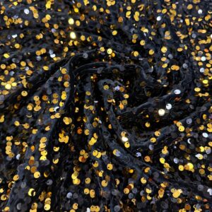 58" Wide Sequins Stretch Velvet Fabric - Black Gold