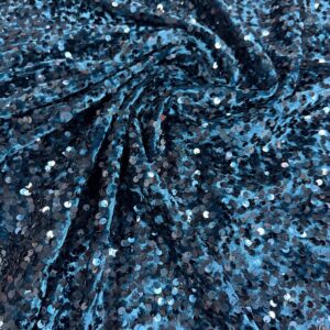 58" Wide Sequins Stretch Velvet Fabric - Teal