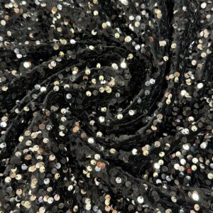 58" Wide Sequins Stretch Velvet Fabric - Black Silver