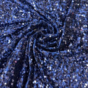58" Wide Sequins Stretch Velvet Fabric - Navy Blue
