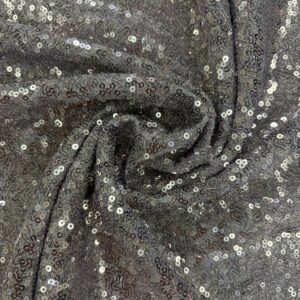 60" Wide Sparkly Glitz Mini Mesh Sequins Beaded Fabric - Silver on Gray