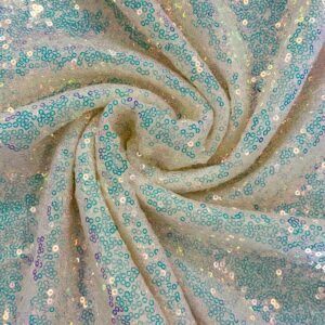 60" Wide Sparkly Glitz Mini Mesh Sequins Beaded Fabric - Rainbow White
