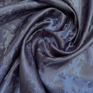58" Wide Satin Jacquard Rose Brocade Fabric - Navy Blue