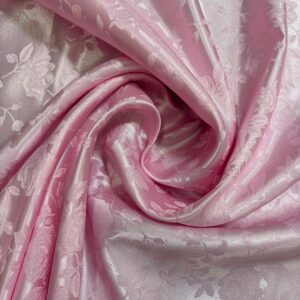 58" Wide Satin Jacquard Rose Brocade Fabric - Light Pink