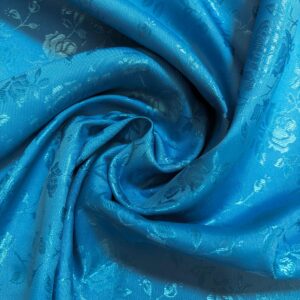 58" Wide Satin Jacquard Rose Brocade Fabric - Turquoise