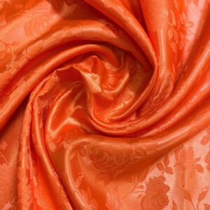 58" Wide Satin Jacquard Rose Brocade Fabric - Orange